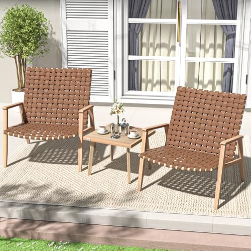 3 Pieces Patio Bistro Set, Outdoor Chairs Set of 2 with Table