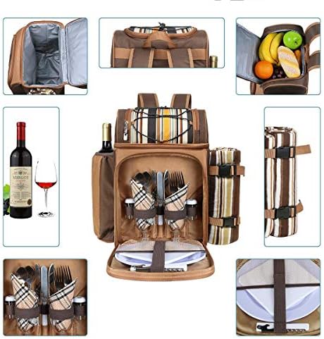 Hap Tim Picnic Basket Backpack for 2 Person with 2 Insulated Cooler Compartment, Wine Holder, Fleece Blanket, Cutlery Set, Wedding Gifts for Couples, Bridal Shower Gifts, Engagement Gifts