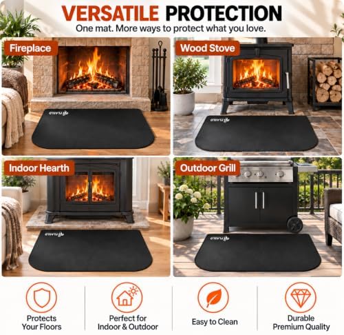 FLASLD Fireplace Mat 40 x 60 in, Heat-Resistant Floor Protector, Black
