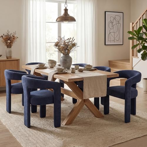 Tmsan Blue Modern Boucle Barrel Dining Chairs Set of 4