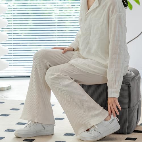 Cmishe 15" Square Woven Corduroy Ottoman Footrest - Modern Vanity Stool for Living Room & Entryway, Eco-Friendly Wood Frame, No Assembly (Grey)