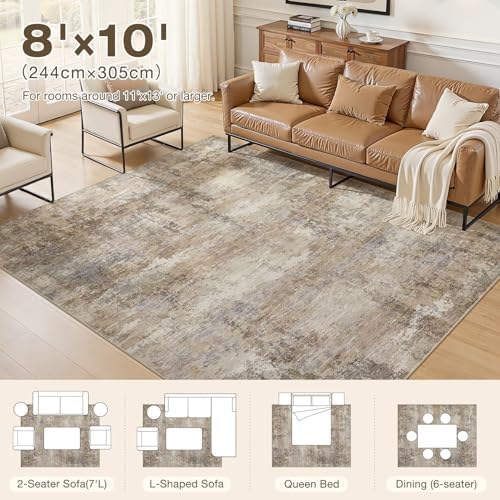 Abstract Rug 8x10 Washable Large Living Room Area Rug Dark Brown