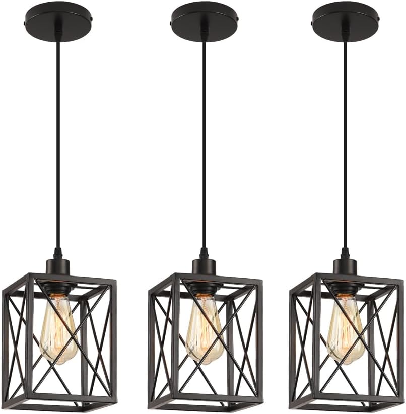 Black Pendant Lighting Modern Pendant Light, Adjustable Pendant Light Fixture,Pendant Lights Kitchen IslandLight (3 Pack Square Pendant Light)