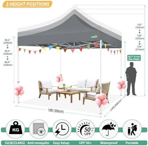 COBIZI 10x10 Heavy Duty Pop Up Canopy Tent with 4 Mosquito Netting Walls