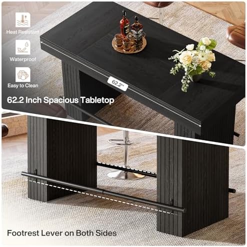 Tribesigns 62.2 Inch Bar Table, Industrial Counter Height Pub Dining Table
