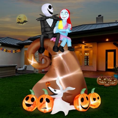 6FT Halloween Outdoor inflatables Decorations - Blow Up Hill Skeleton Couple with Pumpkin Decor with LED Lights,Yard Halloween Party Decorations