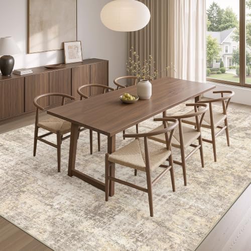 cotiled 9x12 Area Rug for Living Room: Washable Soft Abstract Rugs Beige