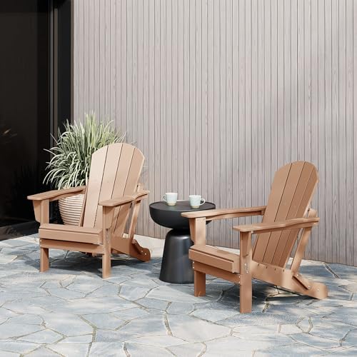 WestinTrends Malibu 2 Piece Set Outdoor Folding Poly Adirondack Chair, Teak