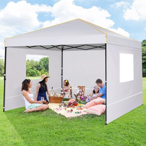 COBIZI 10×10 Easy Setup Pop Up Canopy Gazebo with Mesh Windows 2.0, White