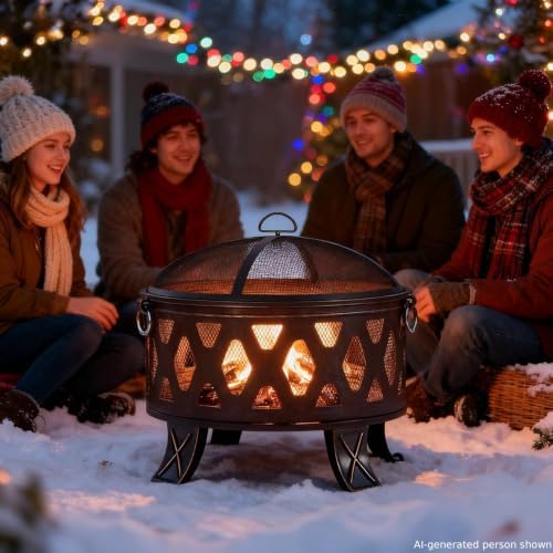 Breezz 26 in Round Wood-Burning Fire Pit with Grill
