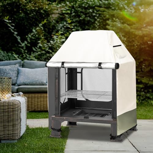 Outdoor Fireplace Cover, 32"L × 24"W × 45"H, Beige & Grayish Green