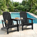 Shintenchi Adirondack Chairs Set of 2,HDPE Adirondack Chairs w/Removable Tablelop & Umbrella Hole,All-Weather Wooden Textured Plastic Outdoor Chairs w/Cup Holders for Garden Backyard Pool,Black