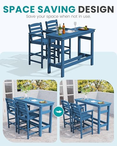 SERWALL 41" HDPE Outdoor Bar Table with 1.6" Umbrella Hole, Blue