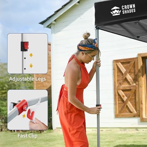 CROWN SHADES 8x8 Pop Up Canopy with 1 Side Wall, Beach Canopy Tent, Black