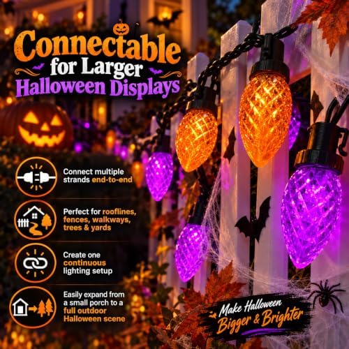 Connectable 2PK C9 Orange Purple Halloween String Light Plug in 86FT 100LED