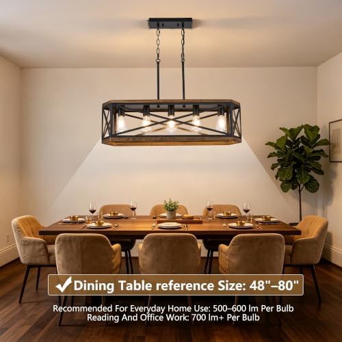 5-light rustic dining room light fixture,31" farmhouse kitchen shown in use