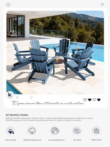 KINGYES Folding Adirondack Chair Set of 2 with Cup Holder, Navy
