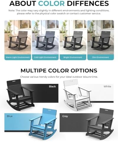 Ciokea Outdoor Rocking Chair with Pull-Out Footrest, Solid Backrest, Grey