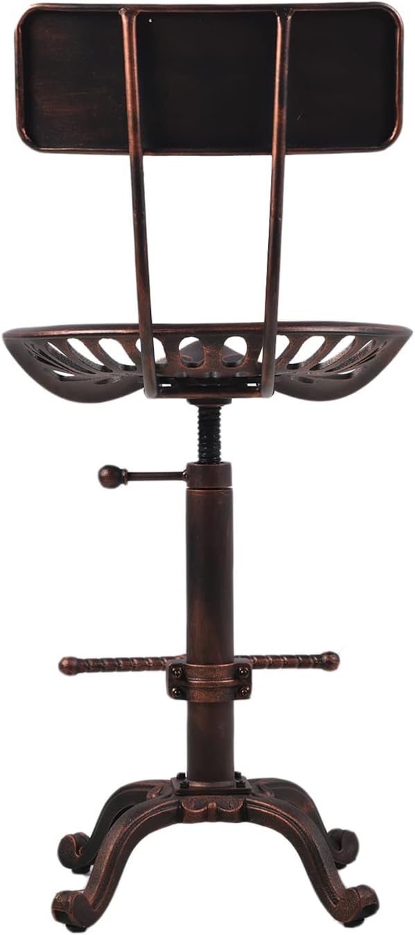 Industrial Design Metal Adjustable Height Backrest Chair Vintage Tractor Saddle Bar Stool Copper