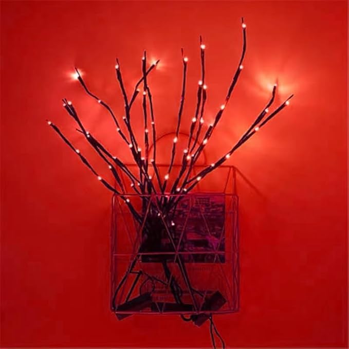 MENCH Branch Lights,6 Pcs Twig Light USB&Battery Powered 8 Flashing Modes by Remote Control.Branch Lights for Indoor, Light Up Decorations for Halloween Day and Christmas,Red