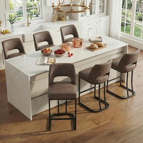 Usaint 25" Counter Height Faux Leather Bar Stools Set of 2, Dark Brown