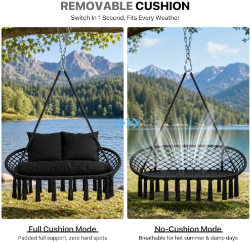 Athena Collection 2-Person Hammock Chair with Mounting Hardware Kit, Black