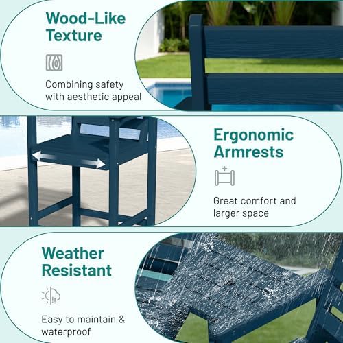 PLUUV Tall Adirondack Chairs Set of 2 with Double Connecting Trays,Navy
