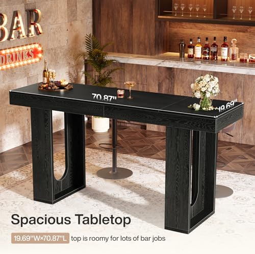 Tribesigns 70.9-Inch Extra Long Bar Table, Modern Counter Height Pub Table, Rectangular Home Coffee Bar Unit with Sturdy Legs, for Living Room, Kitchen, Bistro, Black
