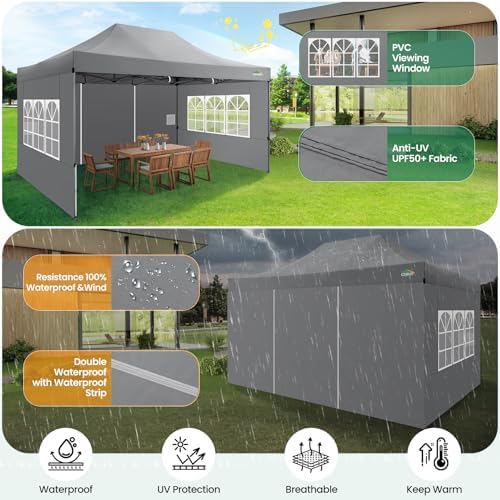COBIZI 10x15 Heavy Duty Pop Up Canopy Tent with Sidewalls, Easy Up Canopy