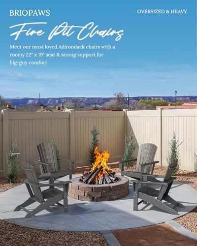 BRIOPAWS Oversized-Adirondack-Chairs-Set-of-6 | HDPE | All Weather | Grey