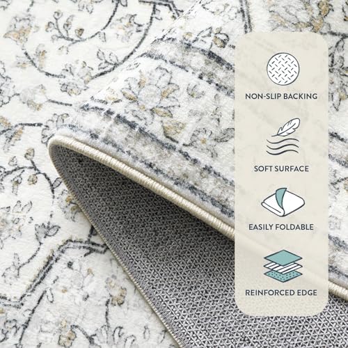 Lahome Oriental Runner for Hallways 2.5x10 Washable Beige Kitchen Runners Non Skid Long Entryway Rug Runners 10ft Ulra-Thin Soft Indoor Boho Rug Traditional Carpet for Laundry Living Room Helena