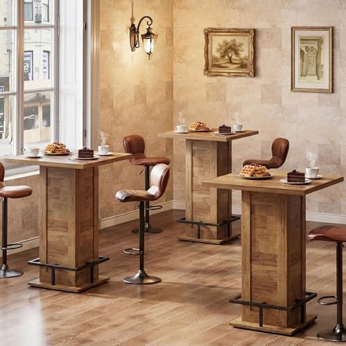 Tribesigns Square Bar Height Table, 39.4" H Counter Height Pub Table, High Top Kitchen Bar Table with Footrest, for Dining Room, Kitchen, Restaurant, Cafe, Pub, Rustic Brown