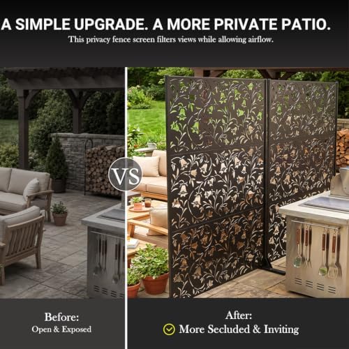 72" Outdoor Privacy Screen, Decorative Metal Privacy Fence Panels
