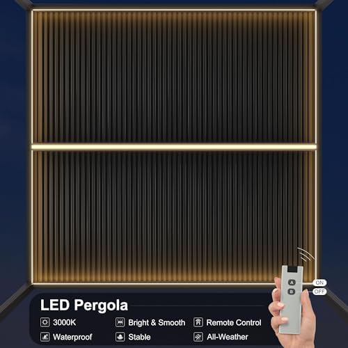 PURPLE LEAF Louvered Pergola 12' x 14' 94AS LED Strip Light Windproof