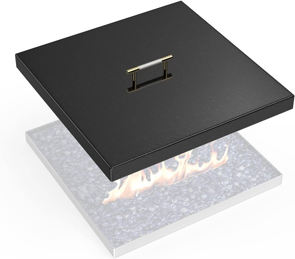 AJinTeby Fire Pit Lid Fits 24" x 24" Drop-in Fire Pit Pan, 27" x 27" Upgrade Porcelain Steel Fire Pit Cover, Fire Pit Cover Rectangular Burner Pan
