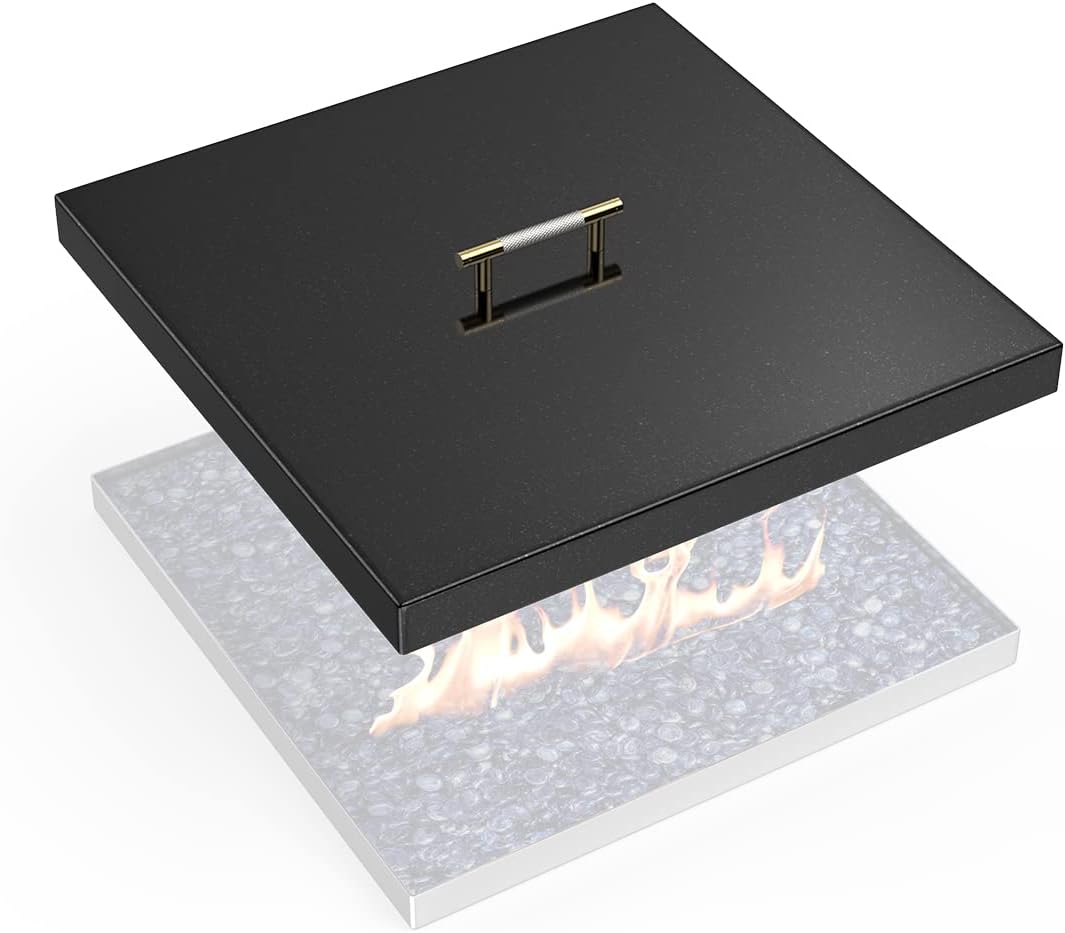 AJinTeby Fire Pit Lid Fits 24" x 24" Drop-in Fire Pit Pan, 27" x 27" Upgrade Porcelain Steel Fire Pit Cover, Fire Pit Cover Rectangular Burner Pan