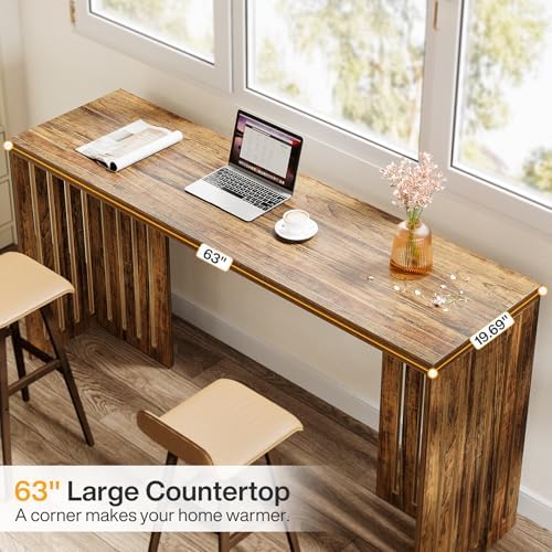 Tribesigns 63-Inch Bar Table with Louvered Base, Rustic Brown