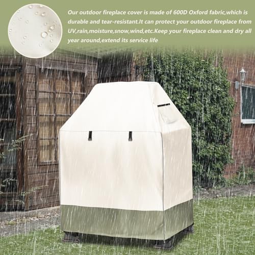 Outdoor Fireplace Cover, 32"L × 24"W × 45"H, Beige & Grayish Green