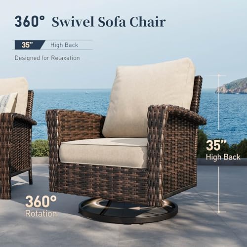 SUNSHINE VALLEY 5pcs Patio Furniture Set, Outdoor High Back Sofa, Beige