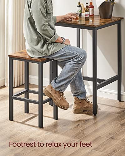 VASAGLE Bar Table and Chairs Set, Square Table with 2 Stools, Dining Pub Set for 2, Space Saving for Kitchen Breakfast, Living Room, Party Room, Rustic Brown and Ink Black