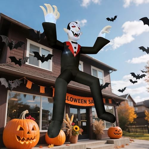 10ft Giant Sitting Vampire Halloween Inflatable with Built-in LED Lights - Outdoor Halloween Decoration for Yard, Eaves, Balcony & Tree Branch, Yard,Doorway,Halloween Party Prop