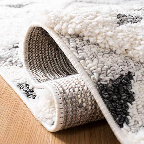 SAFAVIEH Area Rug 8x10 - Moroccan Tassel Shag Collection - Large - Ivory & Grey, Non-Shedding & Easy to Clean, Plush High-Low Texture, Ideal for Living Room, Bedroom, Dining Space (MTS688F)