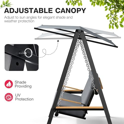 Pamapic 3-4 Seat Porch Swing with Stand, 990 lb Capacity, Black