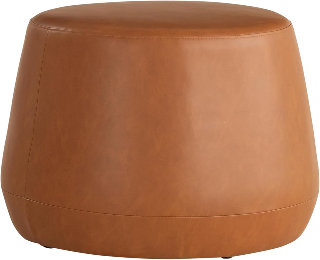 Studio Living Waverly 24" Thimble Ottoman, Urban Transitional, Fully Assembled, Vegan Leather Fabric, Carmel