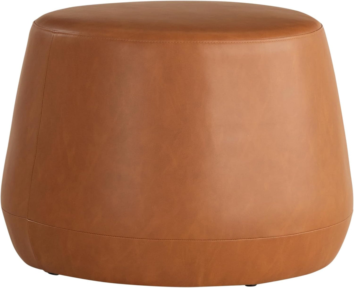 Studio Living Waverly 24" Thimble Ottoman, Urban Transitional, Fully Assembled, Vegan Leather Fabric, Carmel