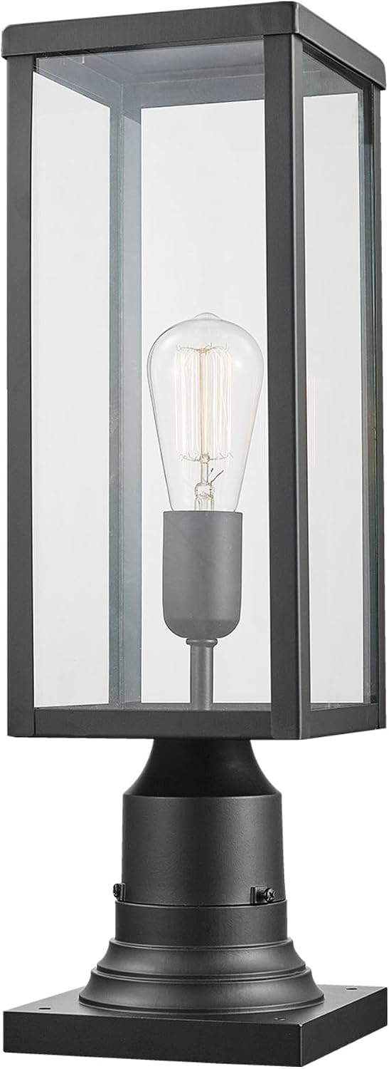 Globe Electric 44384 1-Light Outdoor Lamp Post Light Fixture with Base Adaptor, Matte Black, Clear Glass Inserts, Weather Resistant Exterior Lighting, Modern Security Lights, E26 Base