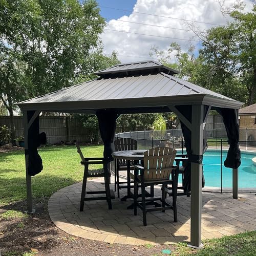 PURPLE LEAF Outdoor Gazebo 10' x 12' Hardtop Gazebo w/Drainage System