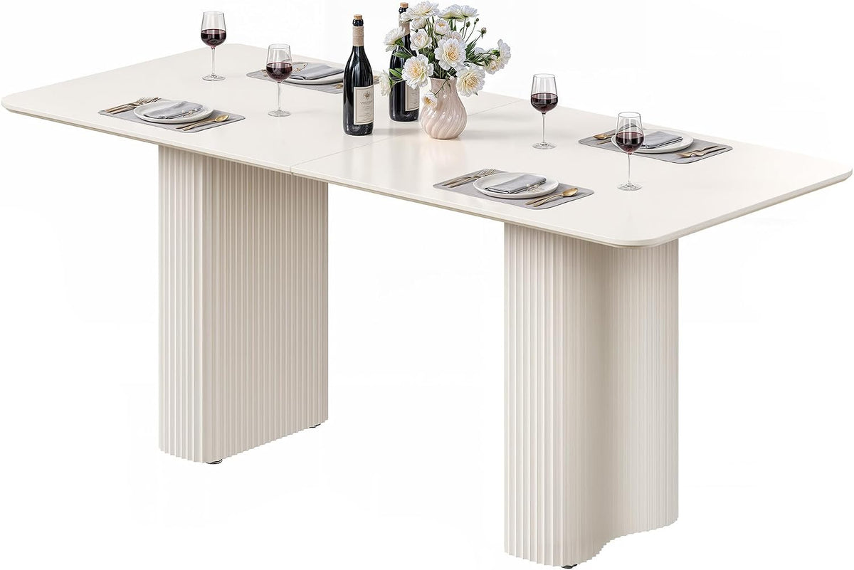 YITAHOME 70.8" Modern Dining Table for 6-8, Cream White Curved Legs