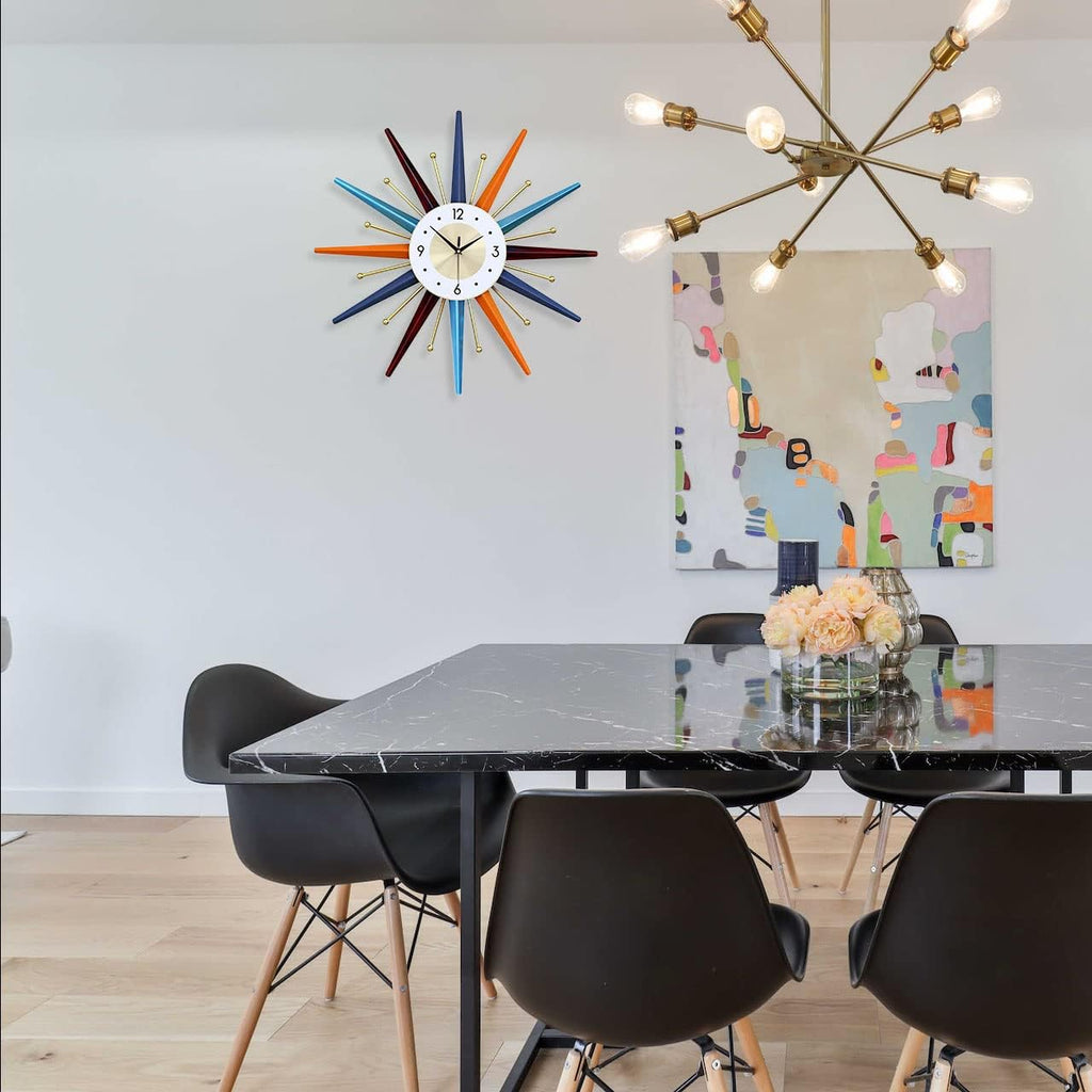 FIELDY Large Wall Clock 22 Inch Mid Century Wall Clocks Starburst Clock Non Ticking Battery Operated 3D Wall Clocks Home Décor for Living Room, Kitchen, Dining Room, Bedroom