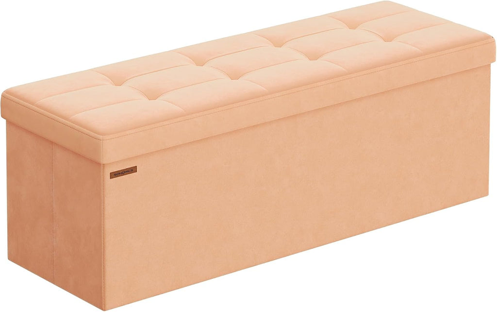 SONGMICS Storage Ottoman Bench, 43.3 Inches Velvet Foldable Foot Rest